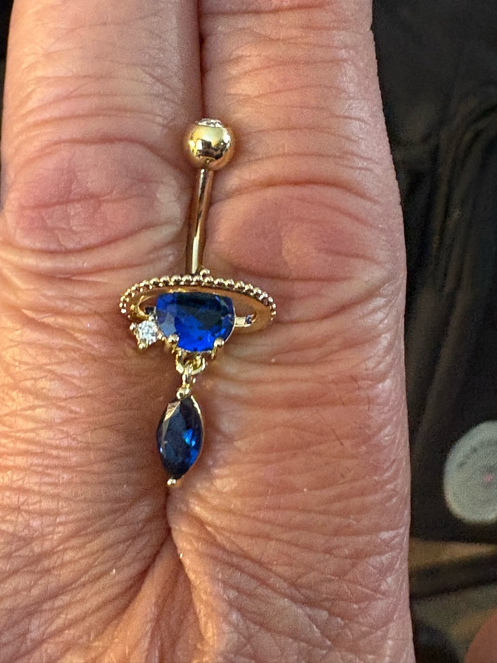 Belly Ring-Blue like sapphire, Stainless Steel  Gold Tone Blue Planet Shape